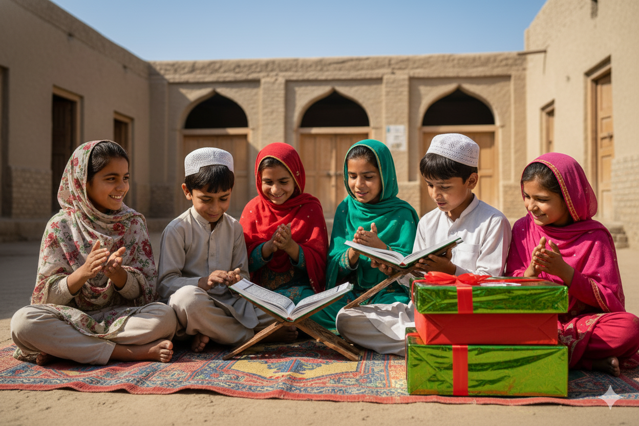 Student holding Qur'an and textbook